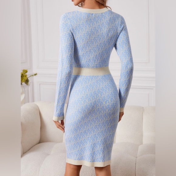 SHEIN Pattern Contrast Trim Pocket Patched Sweater Dress - Picture 3 of 3